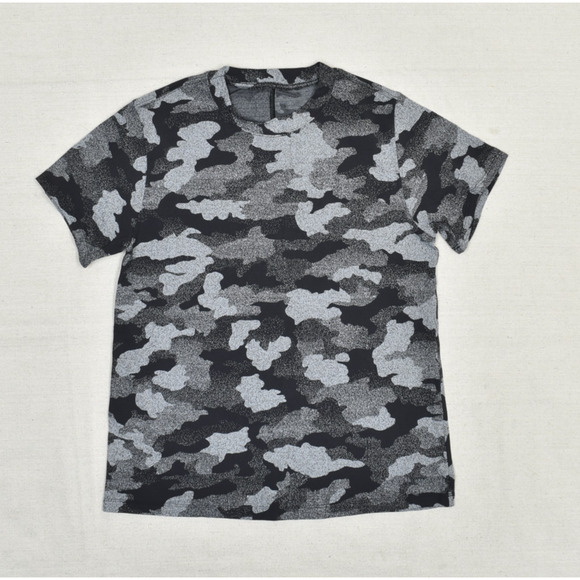 Lululemon Women T Shirt Top Short Sleeve Camouflage Black Size 8 Athletic - Picture 1 of 8